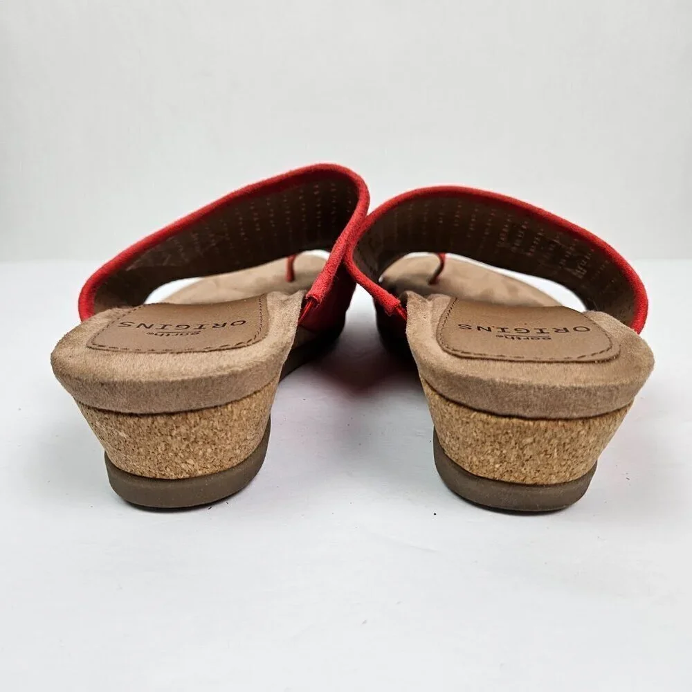 Earth Origins Pico Pearl Spicy Red Perforated Suede Toe Loop Low Wedge Sandal - Picture 8 of 13
